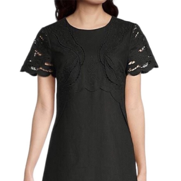Kobi Halperin Lisa Eyelet Lace Trim Flutter Sleeve Jewel Neckline Mini Dress NEW - Picture 5 of 11